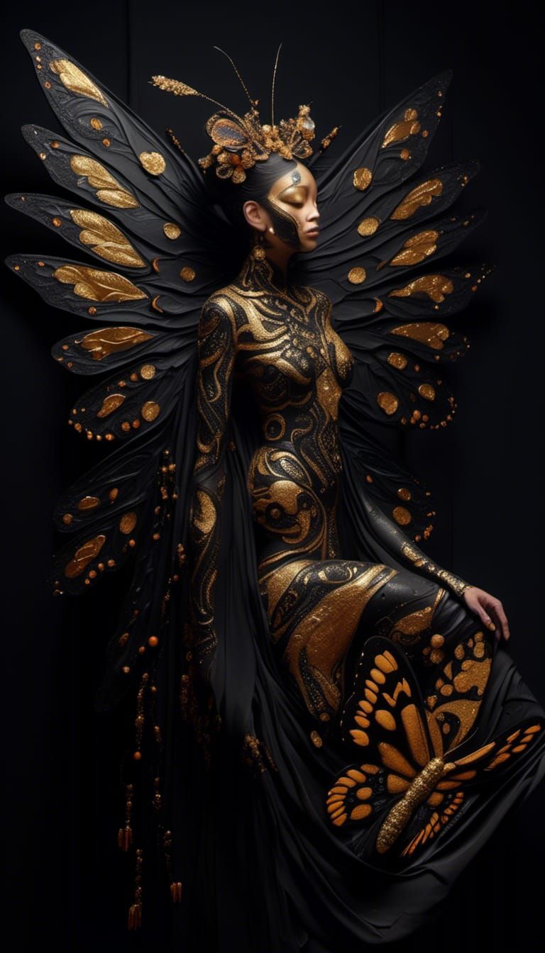 Obsidian Butterfly Goddess Ītzpāpalōtl Painting in Grunge St...