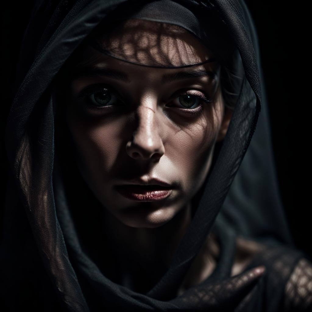 Mysterious Veiled Woman Portrait in Chiaroscuro