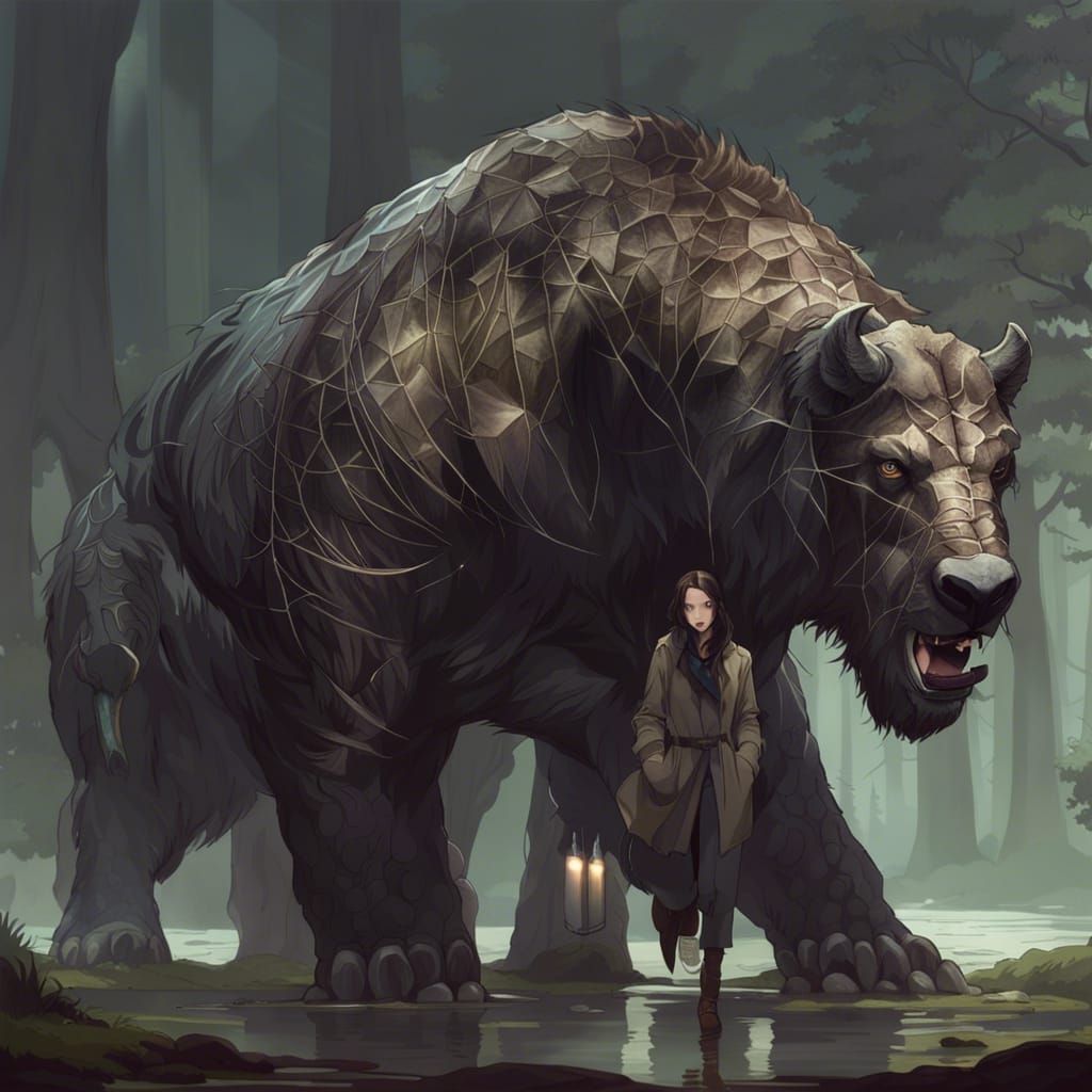 Brunette with Mythical Beasts in Ethereal Attire