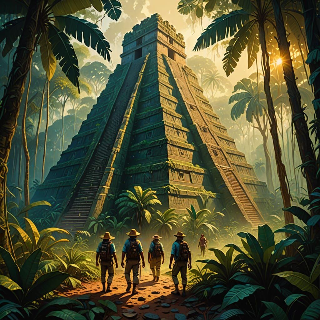 Mayan Pyramid Discovered in Gouache Style Jungle