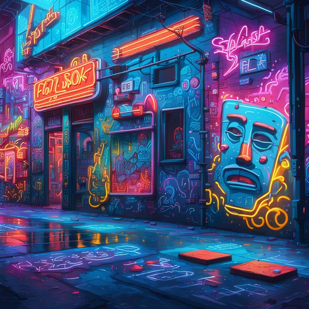 Hyperrealistic Neon Graffiti in Futuristic Cityscape