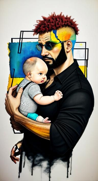 Abstract Mixed Media: Father and Baby