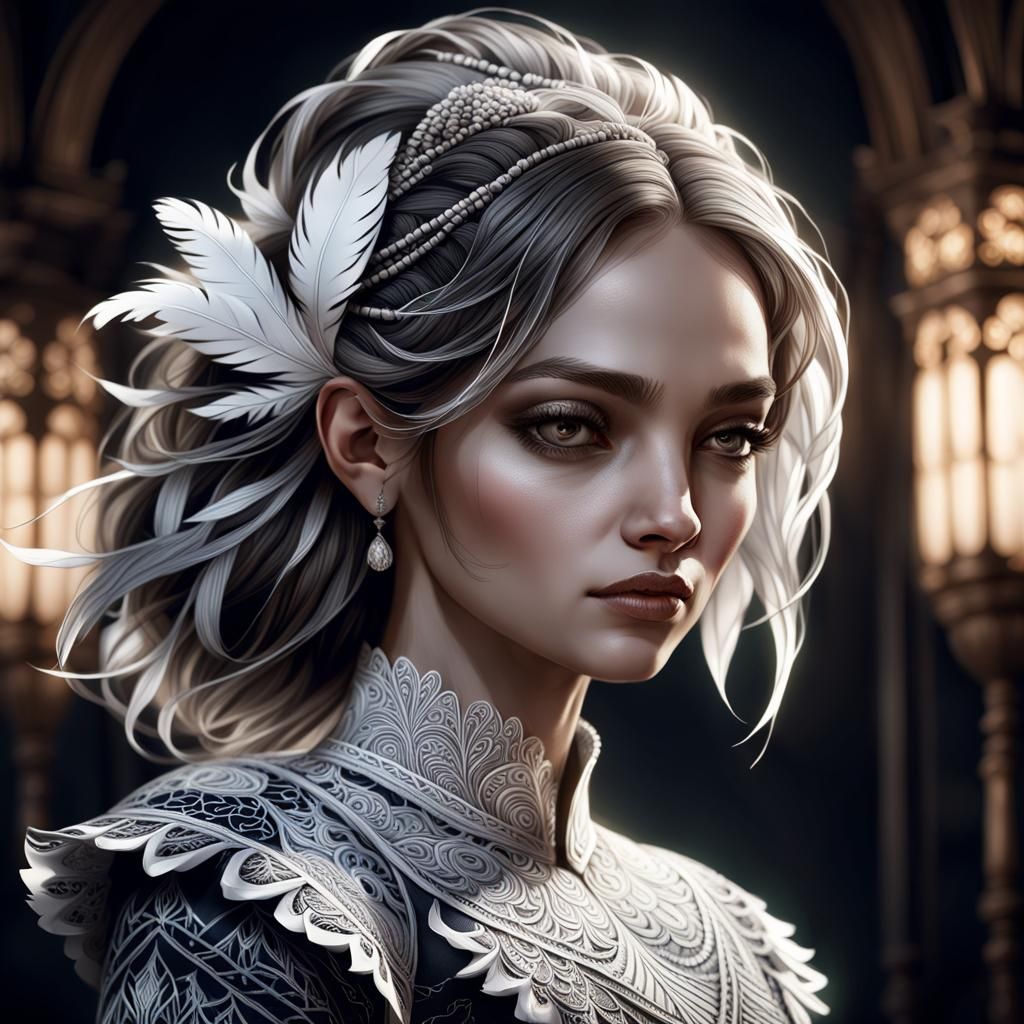 Art Nouveau Portrait of Girl in Intricate Skirt