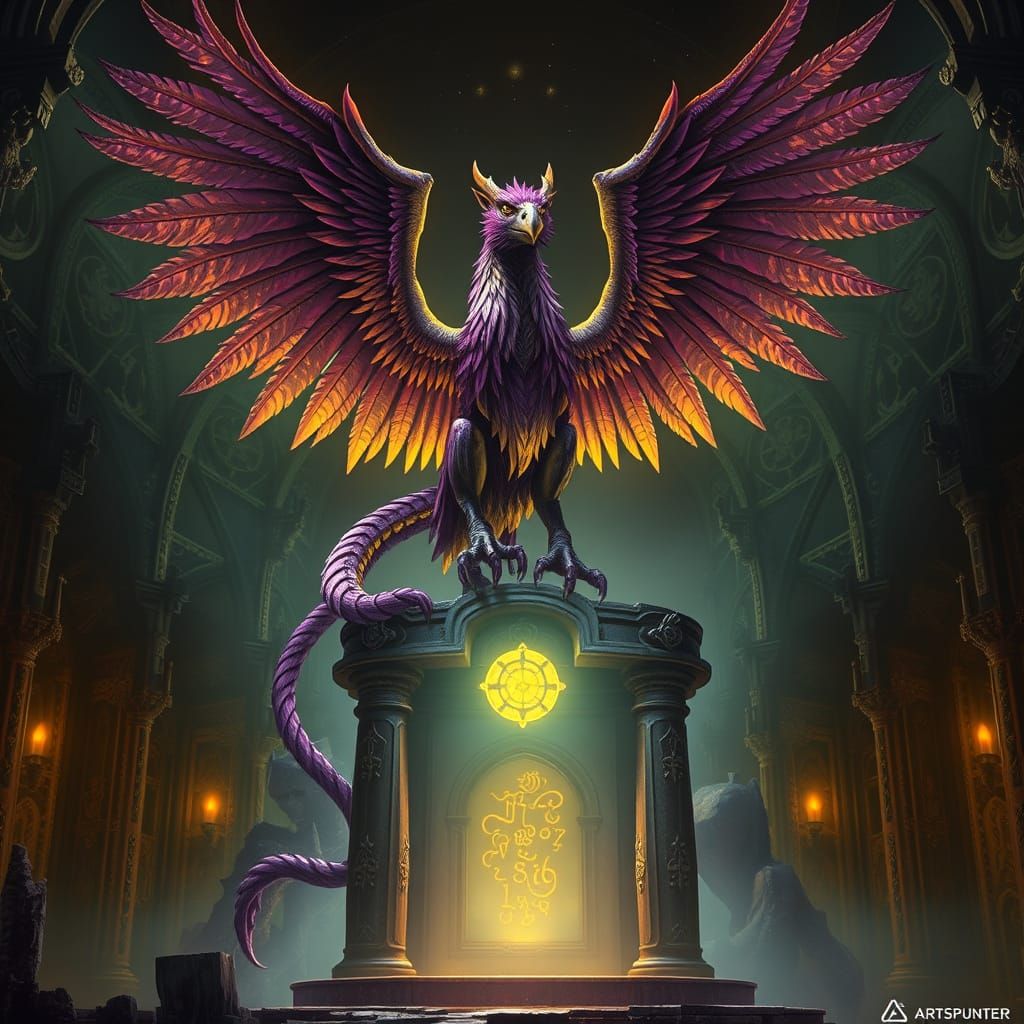 Ancient Abyssinian Griffin on Ruined Abbey Altar