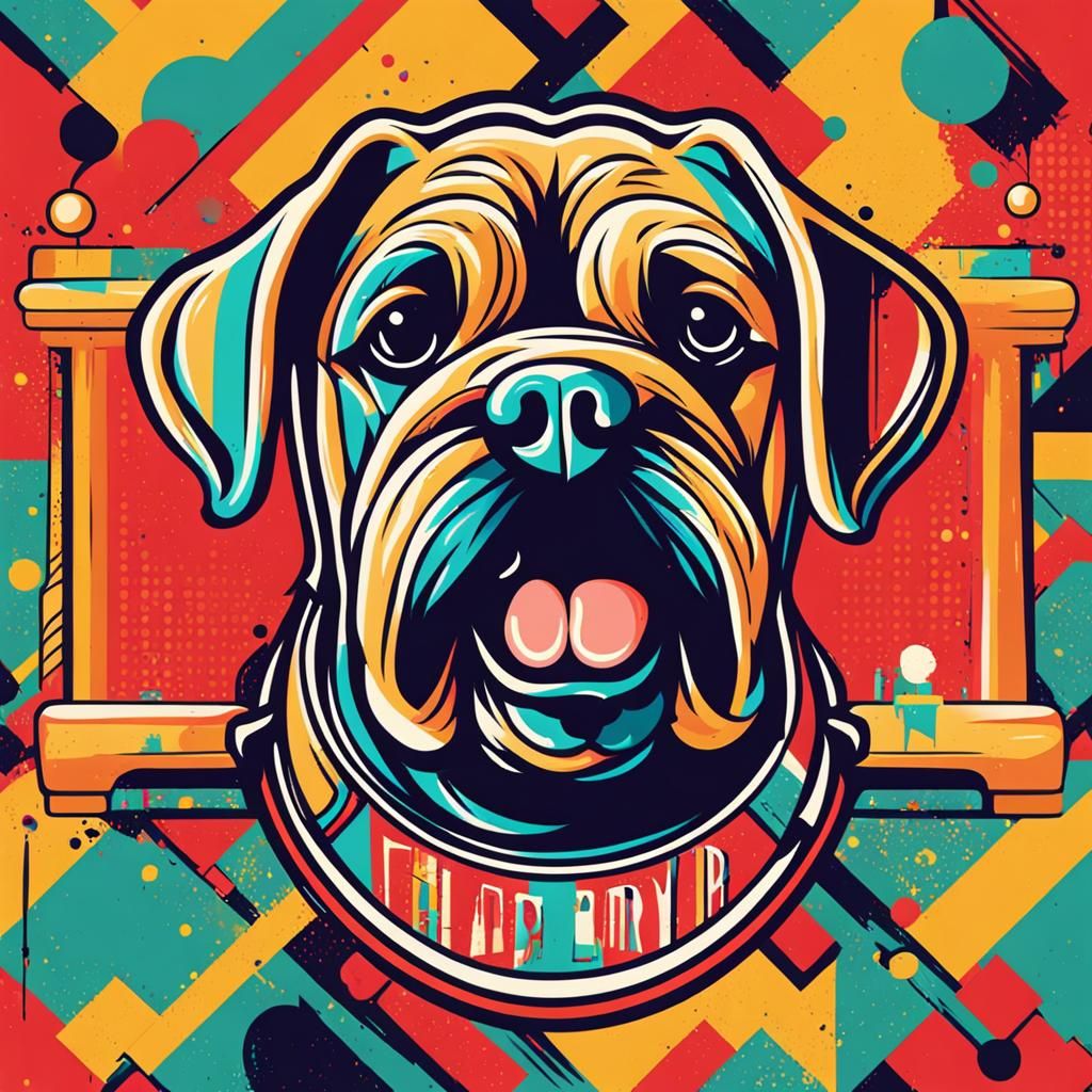 Happy Barber Dog Logo in Pop Art Style