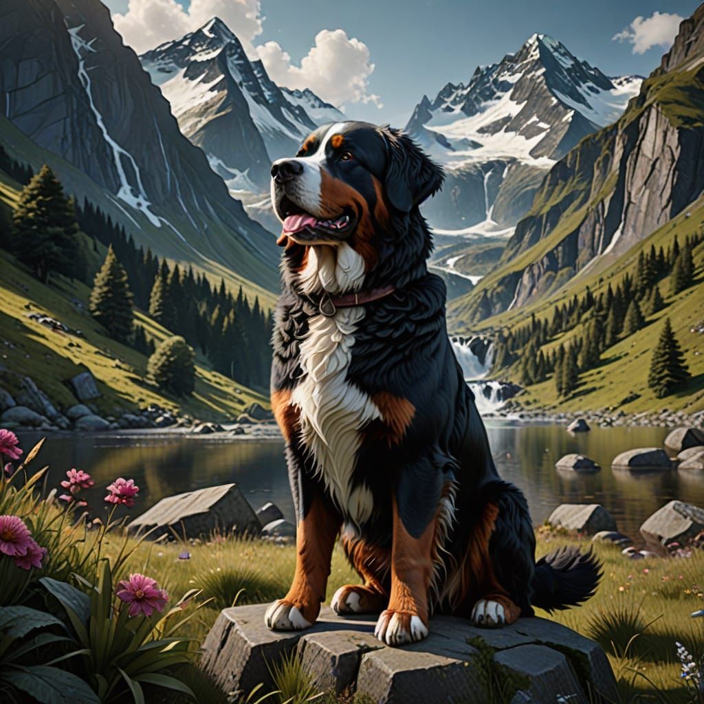 Fantastical Bernese Mountain Dog in Vibrant Colors