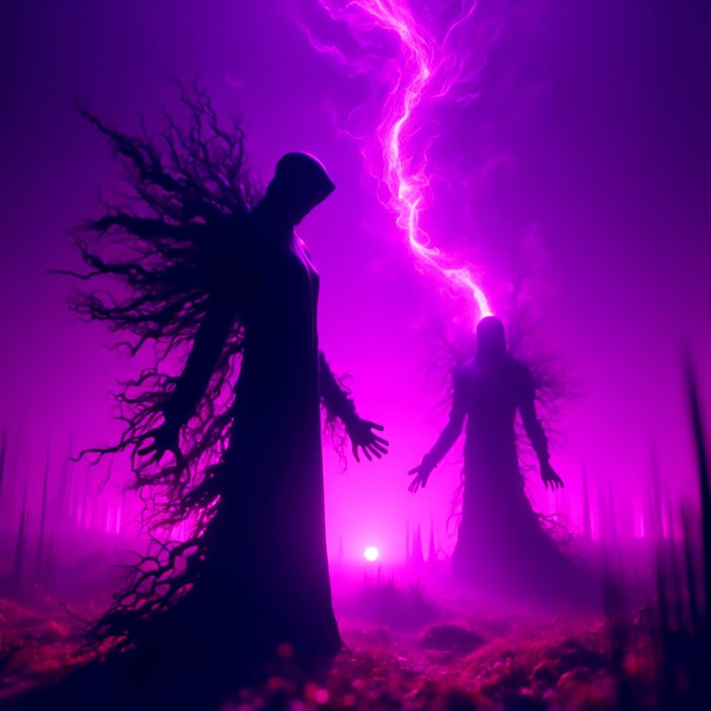 Mysterious Dark Fantasy Landscape with Twisted Trees