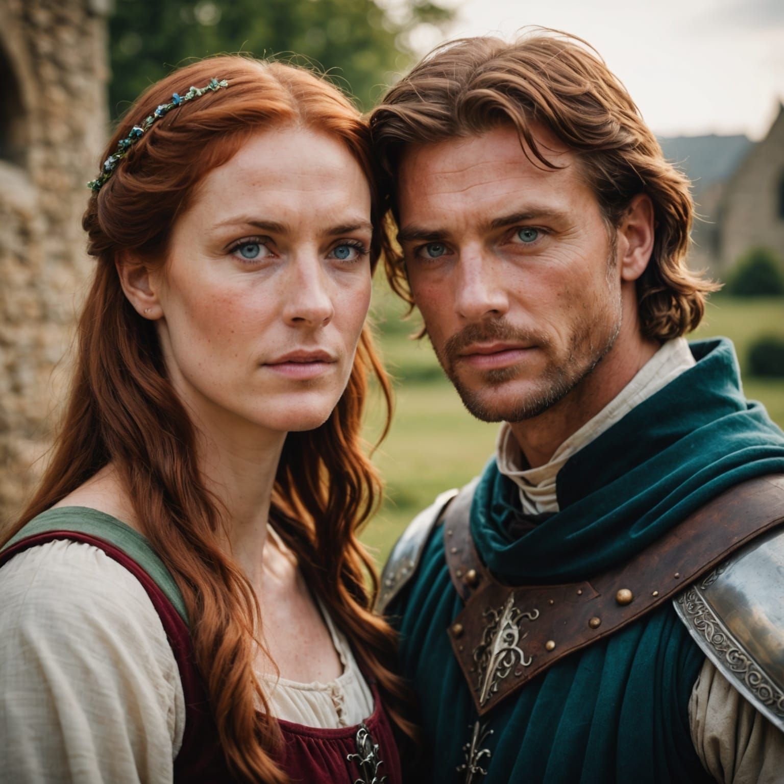 Romantic Medieval Couple Portrait with Bokeh