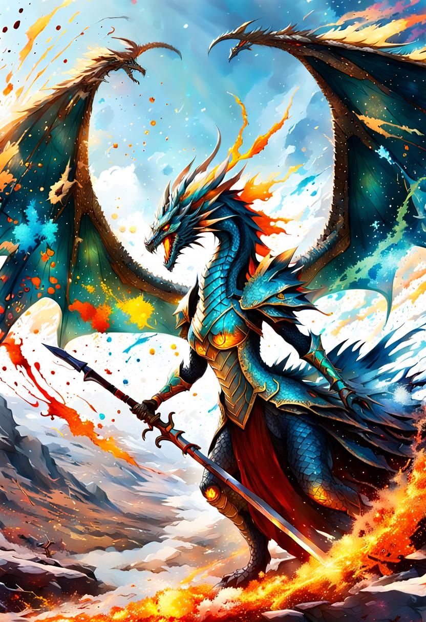 Fire-Breathing Dragon Warrior in Vibrant Anime Style