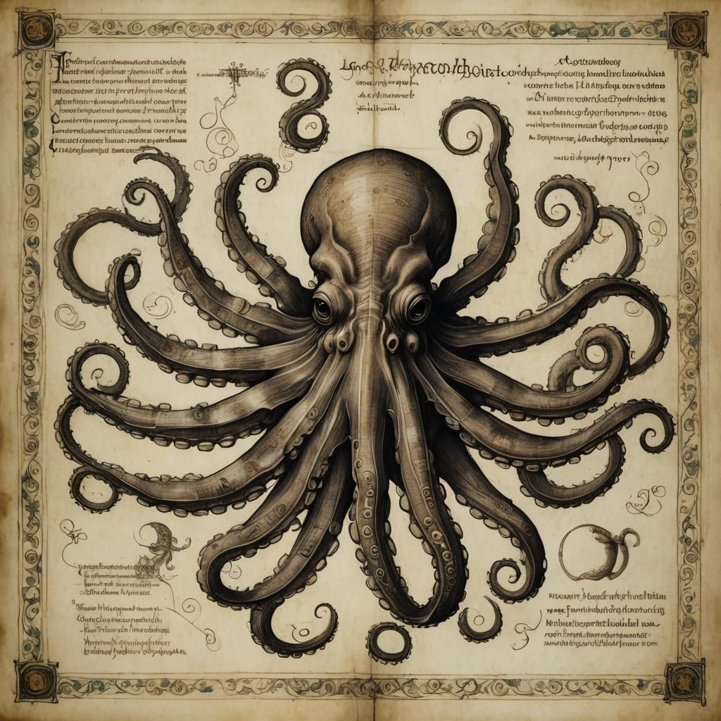Octopus in Leonardo da Vinci Style Bestiary