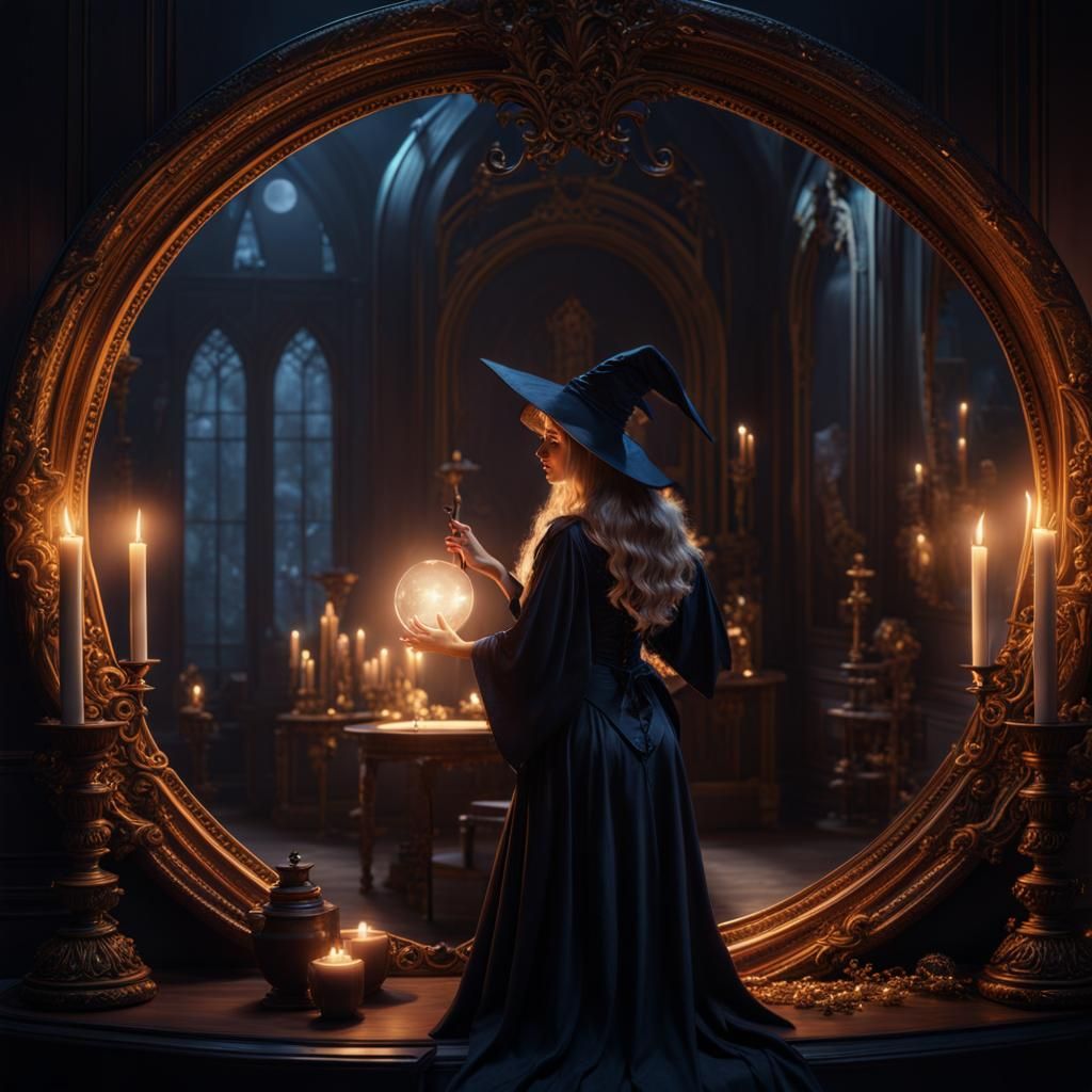 Fantasy Witch Casting Spell in Moonlight