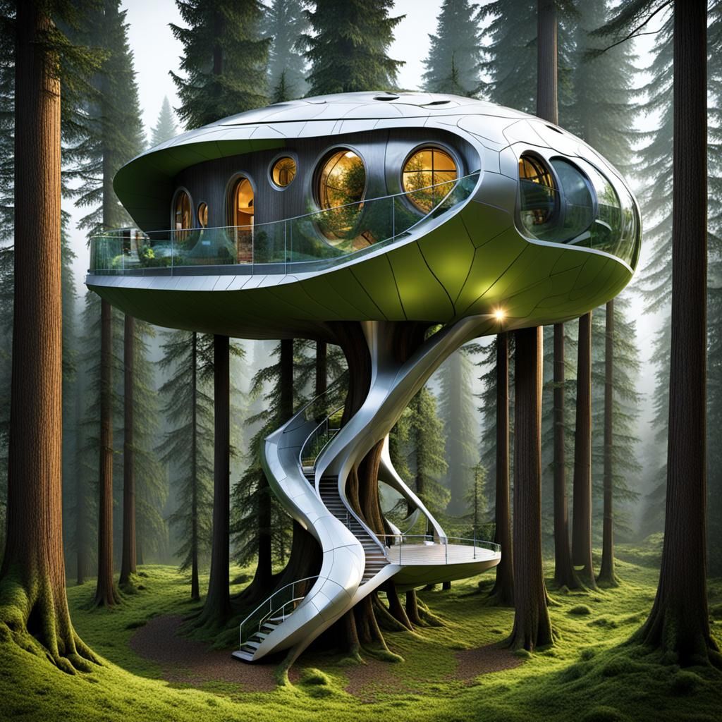 Futuristic Living Treehouse Science Fiction Architecture