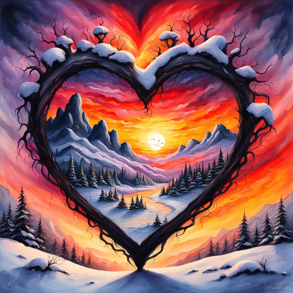 Sunset Heart: Grotesque Gothic Impressionist Masterpiece