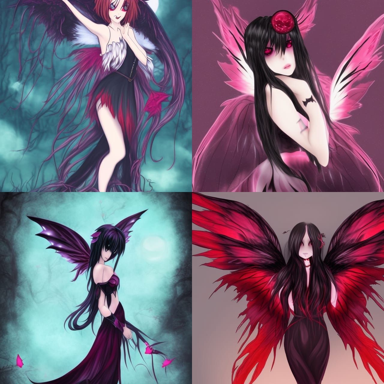 Gothic Anime Fairy Wings Under Blood Moon