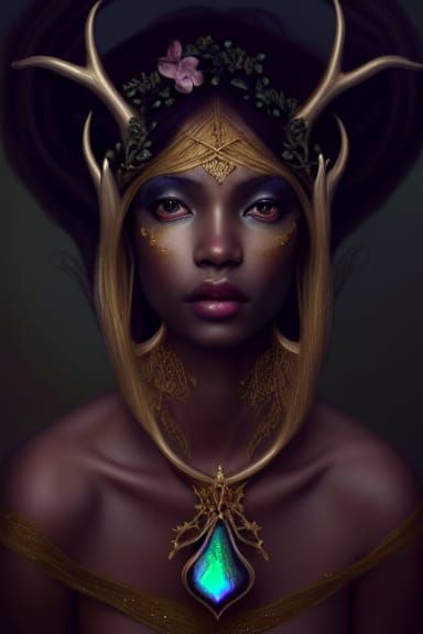 Ebony Elven Princess with Golden Eyes
