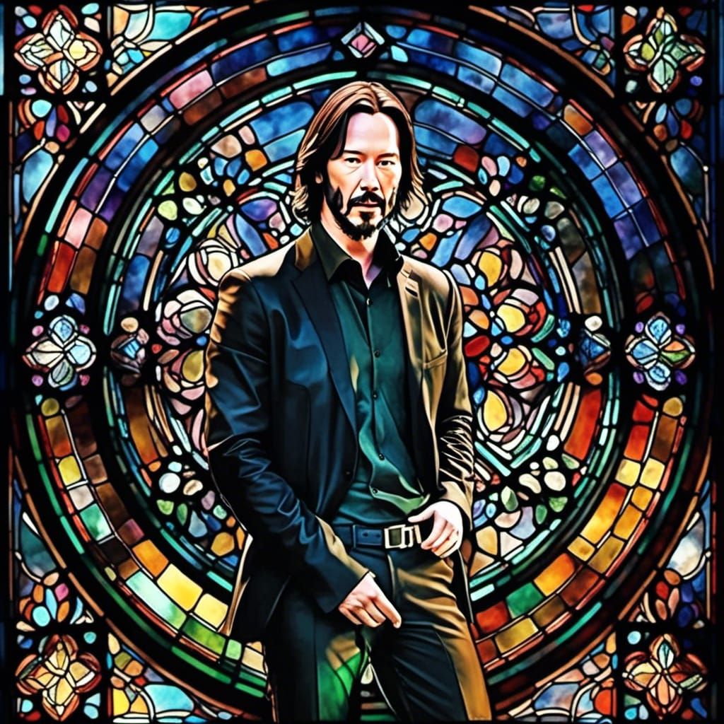 Keanu Reeves in Digital Watercolour Stained Glass