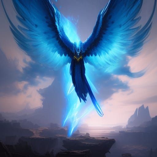 Majestic Blue Phoenix in Dark Fantasy Style