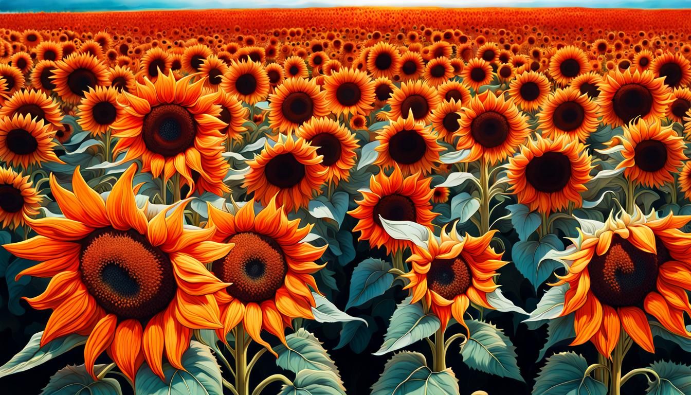 Hyperrealistic Field of Sunflowers in HDR