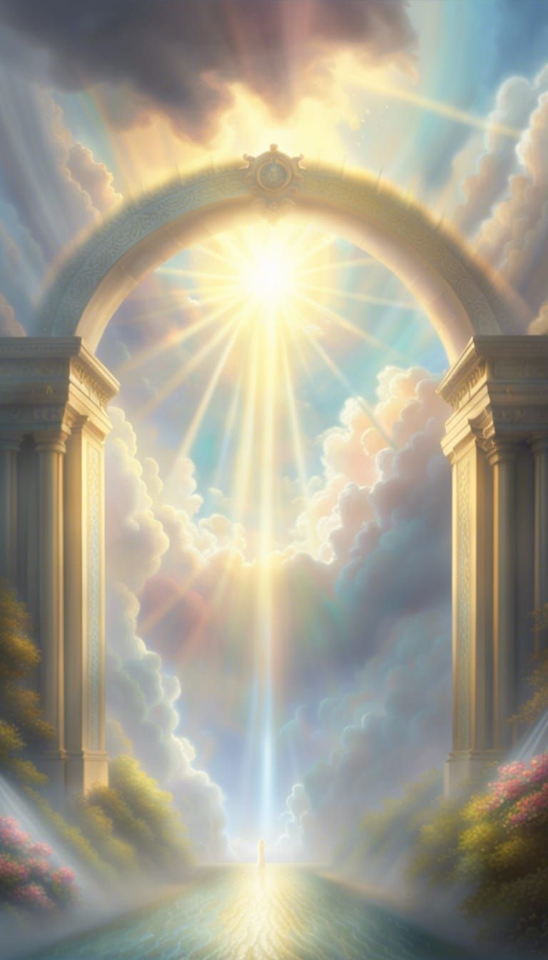 Heavenly Portal with Sunshine and Ethereal Mist