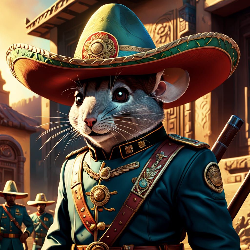 Mouse General with Sombrero in Comic Book Style
