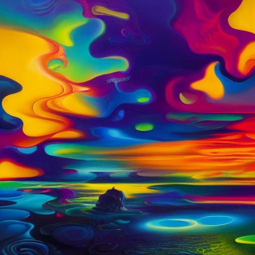 Dream in Space: A Surrealist Oil Painting in Gouache Style