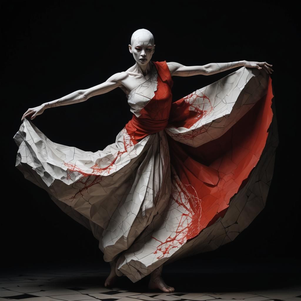 Eerie Porcelain Butoh Dancer in Surreal Digital Art