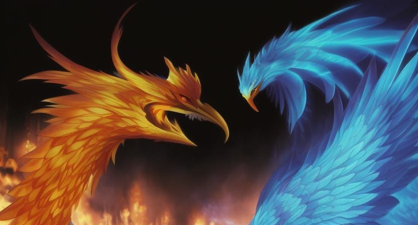 Fire and Ice Phoenix in Dystopian Jungle