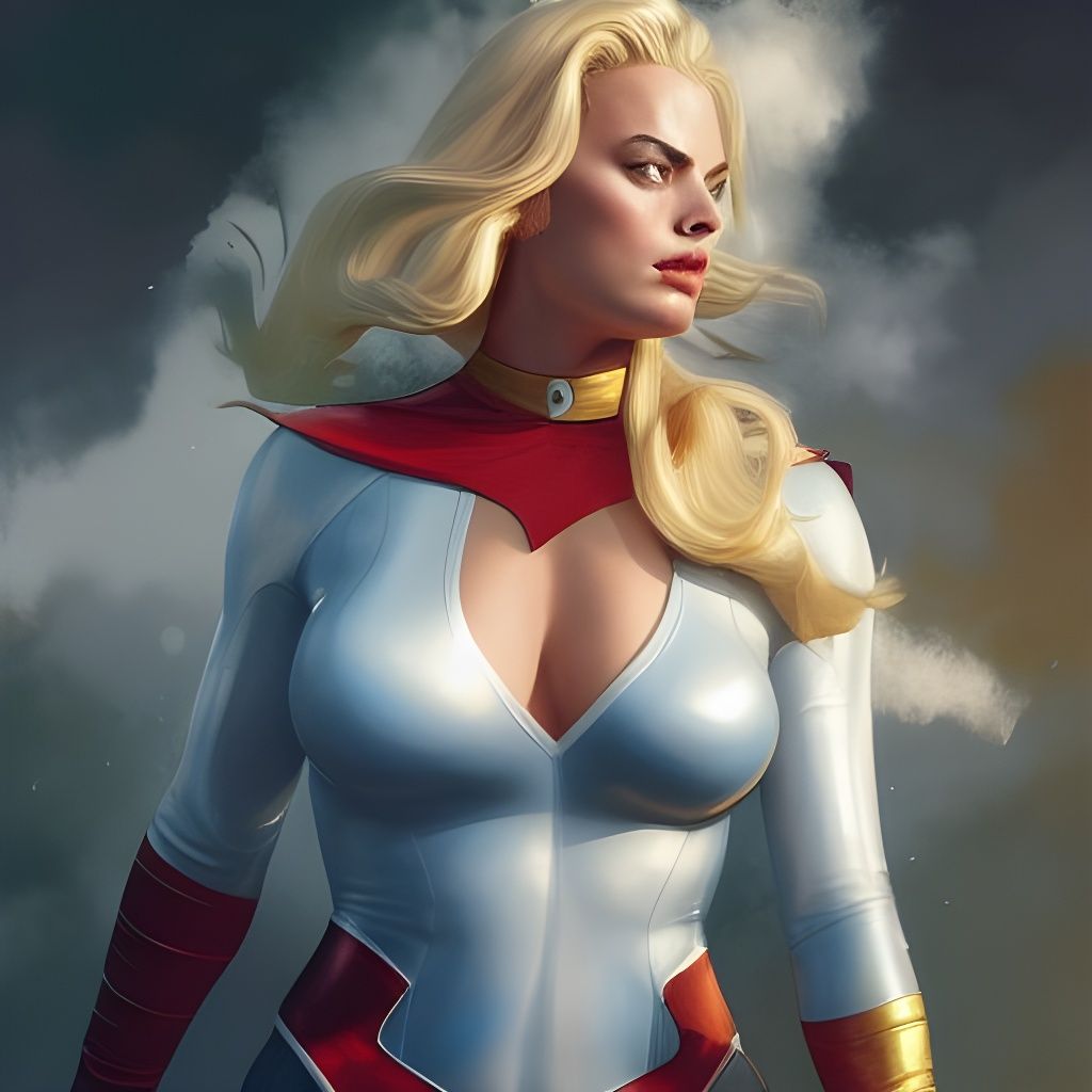Power Girl Hyperrealistic Portrait in Comic Book Style