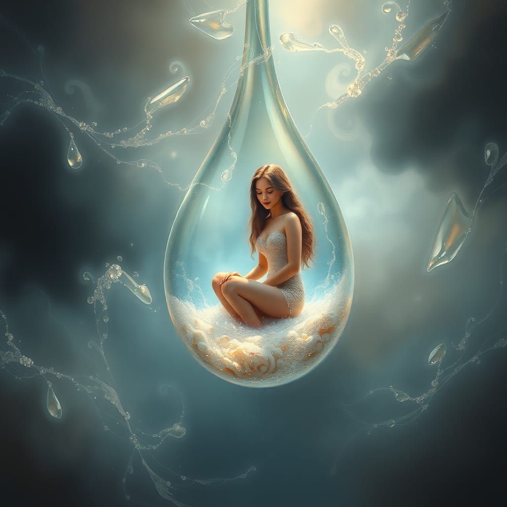 Gemstone Water Drop: A Surreal Fantasy Scene