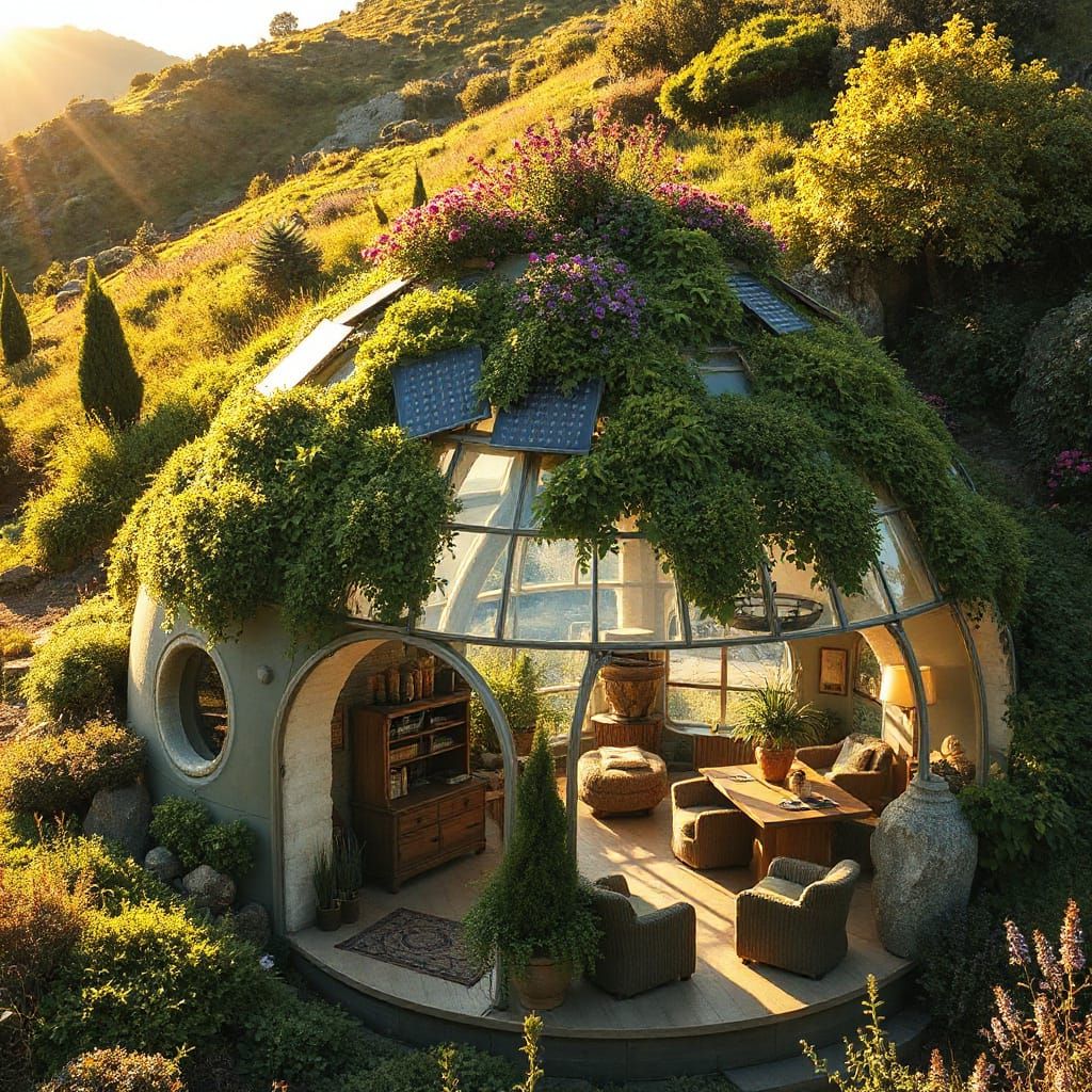 Ethereal Solarpunk Oasis with Earthy Wonder