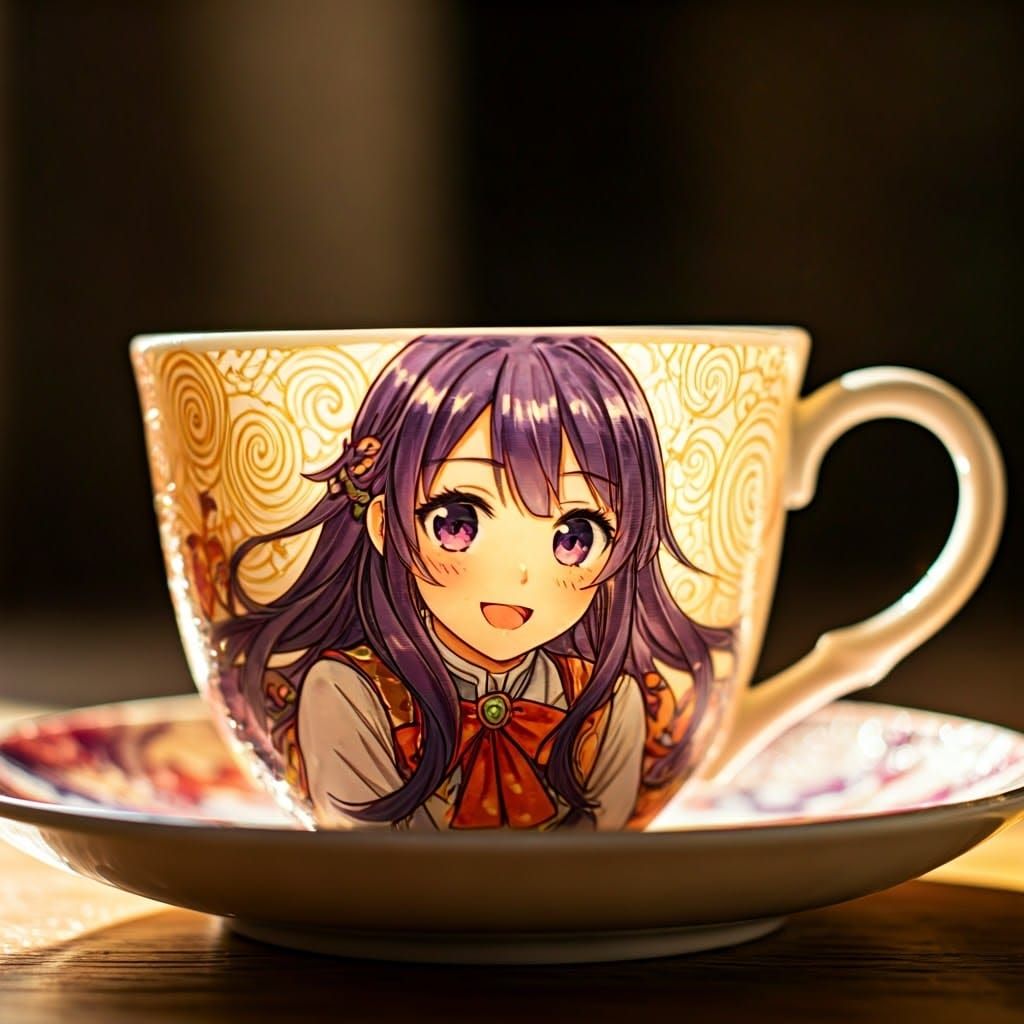 Anime Teacup with Mayuri Shiina Illustration