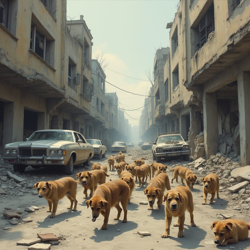 War-Torn Street Scene in Gritty Realism Style