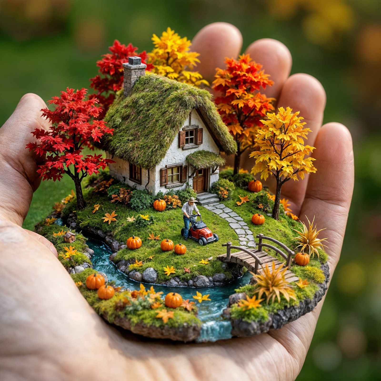 Miniature Autumn Diorama in Giant Hand