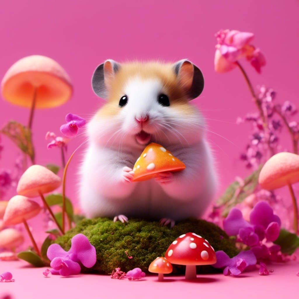 Cute Hamster Feast Among Pink Flowers