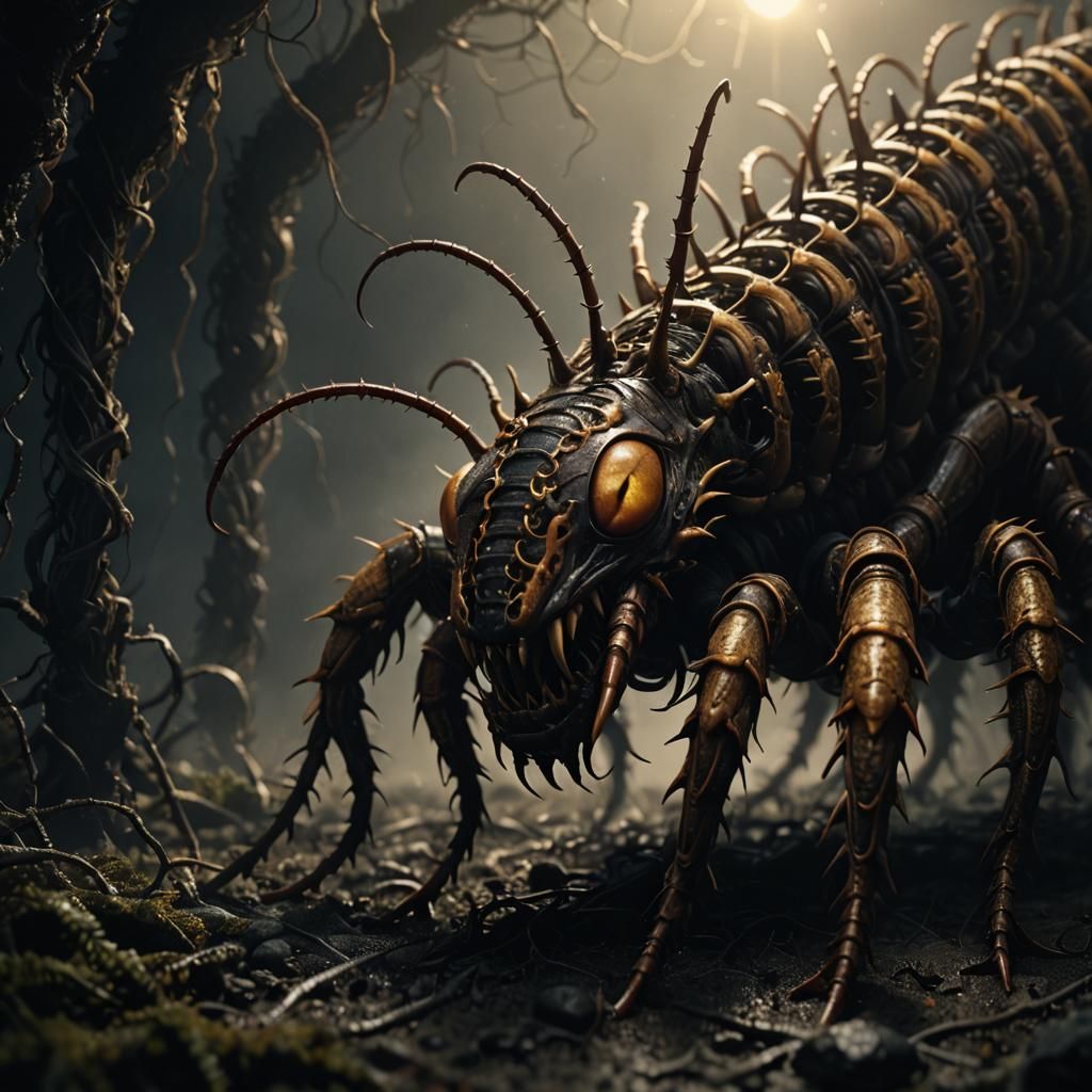 Humanoid Centipede in Hyperrealistic Digital Matte Painting