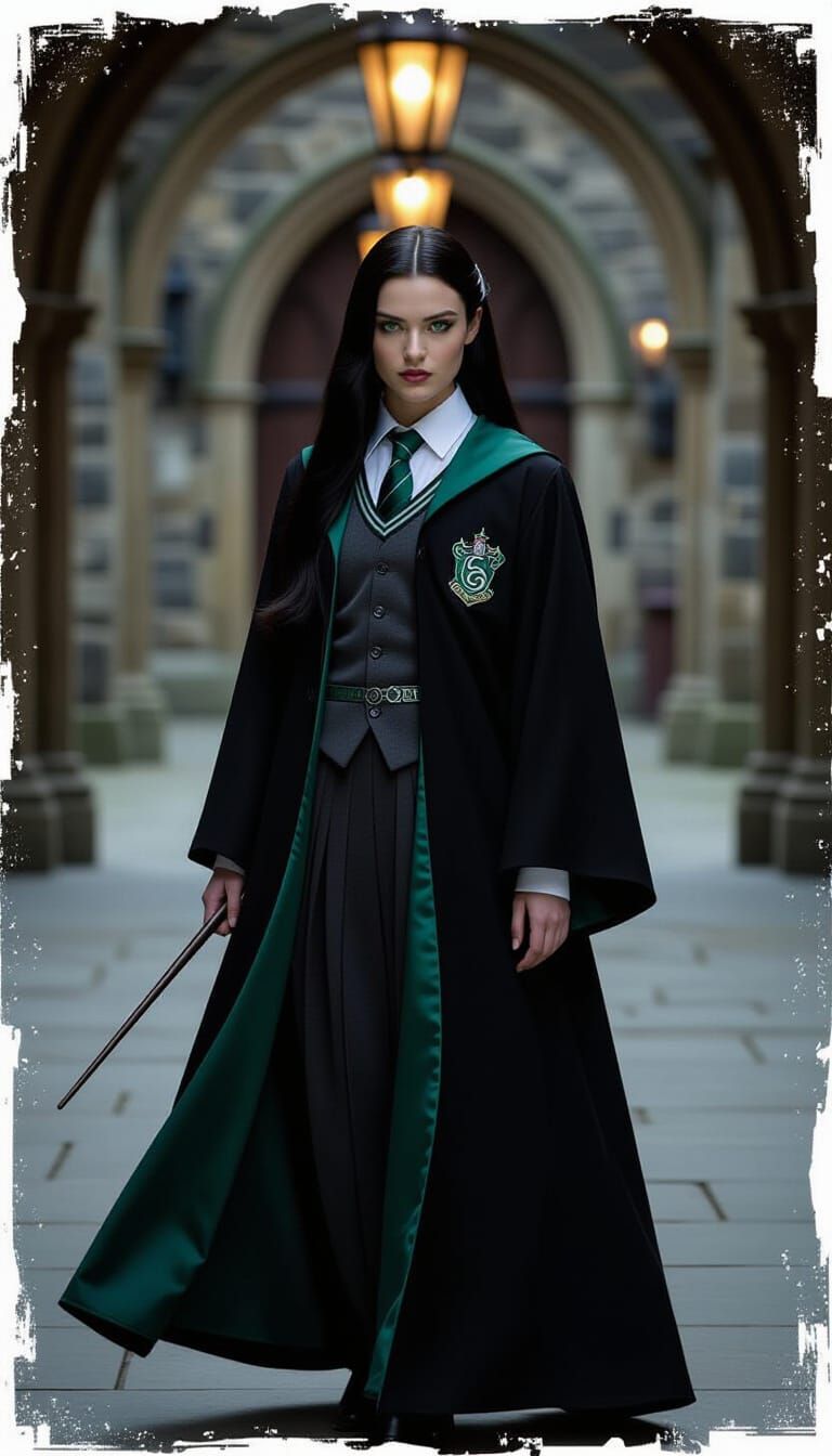 Young Witch in Hogwarts Corridor: Mystical Realism