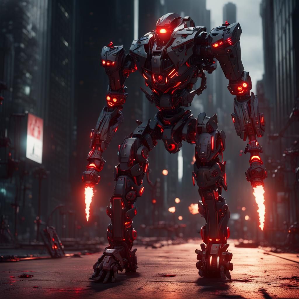 Futuristic Cityscape Lit by a Single Torch