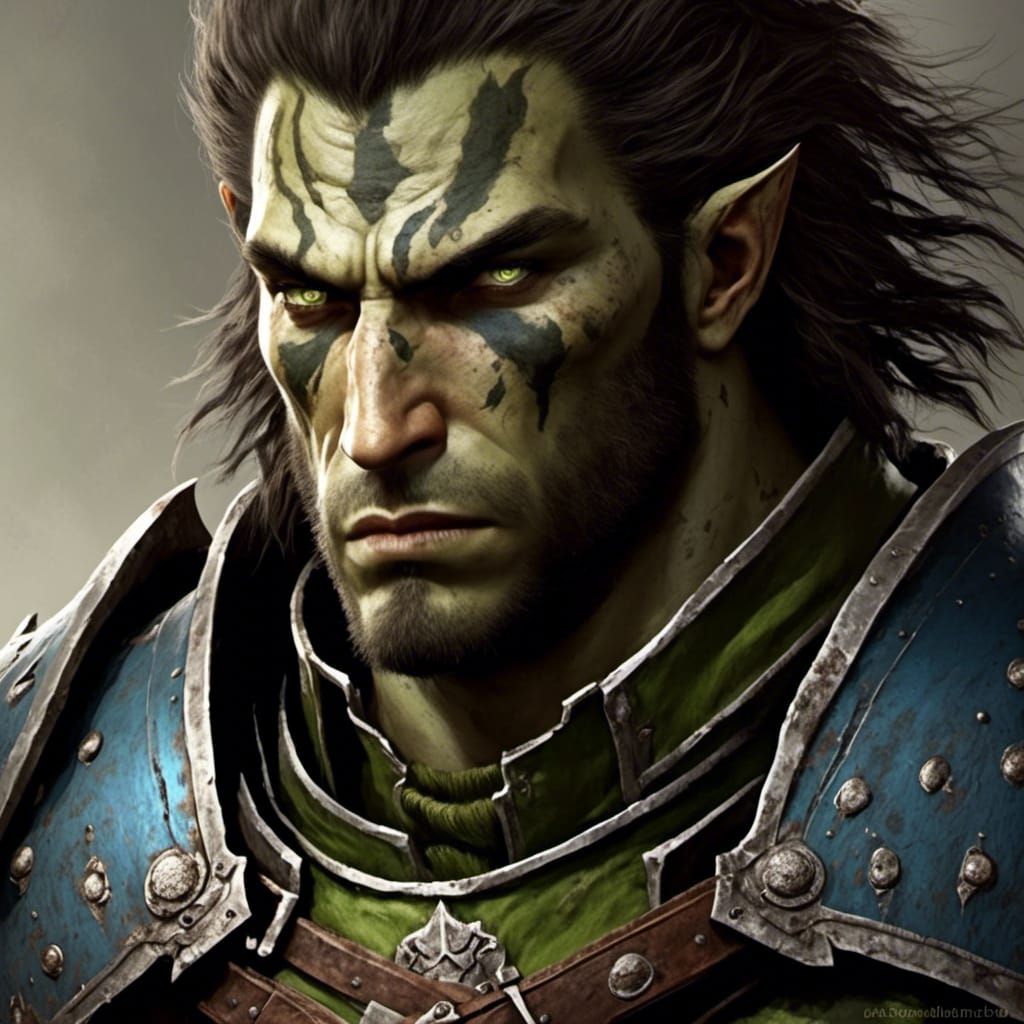 Half-Orc Knight Portrait in Dark Fantasy Style