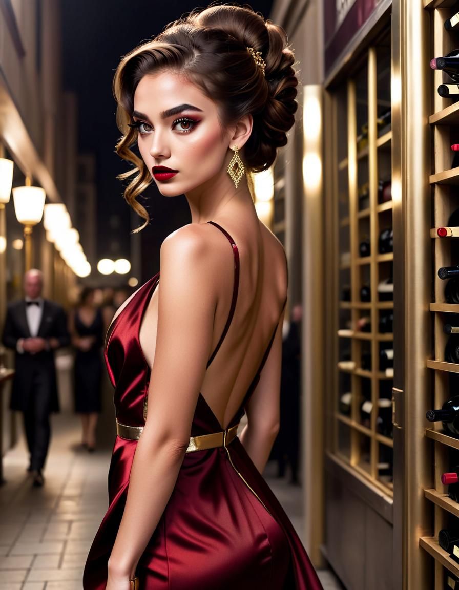 Teenage Girl in Red Satin Gown