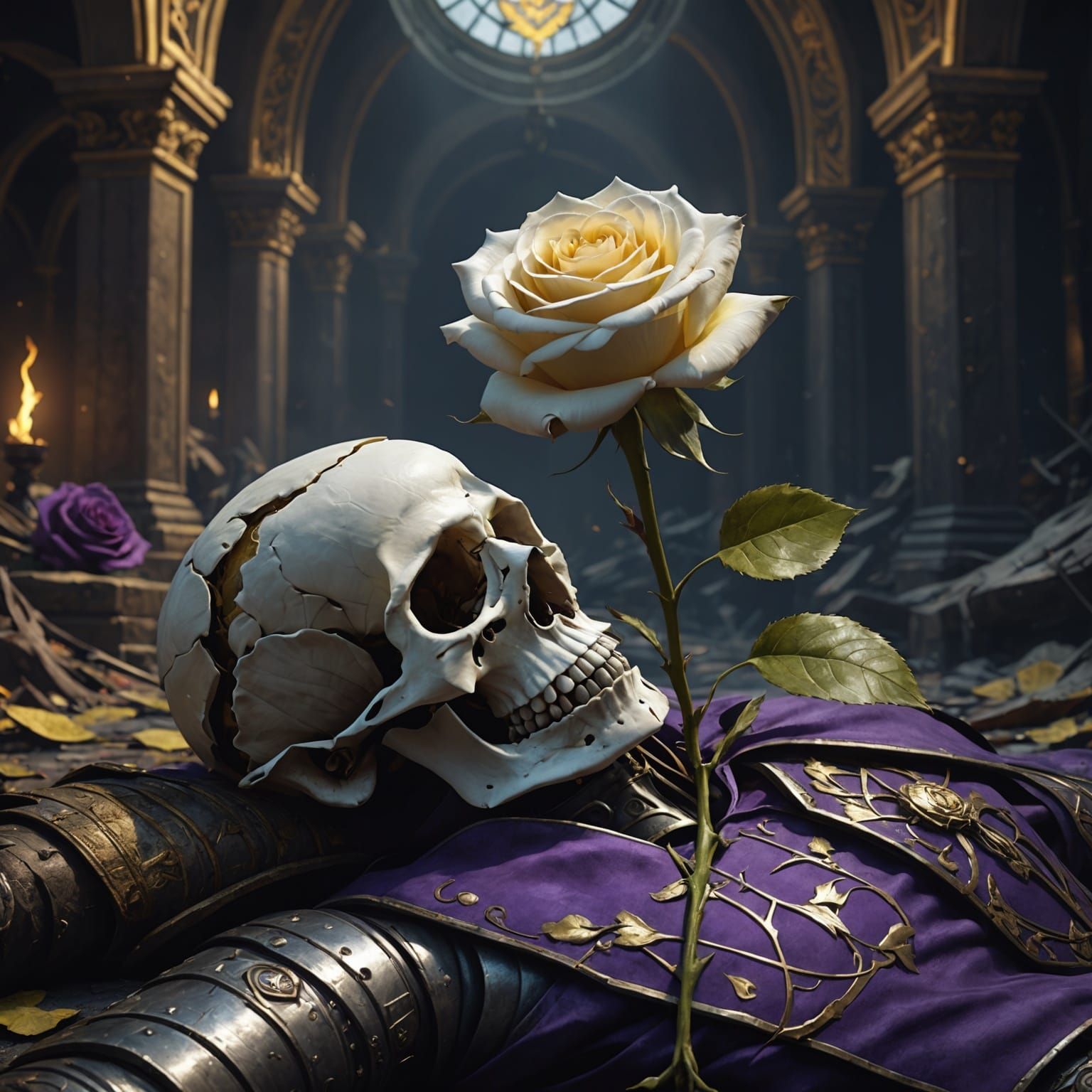 White Rose on Battlefield: Dark Fantasy Concept Art