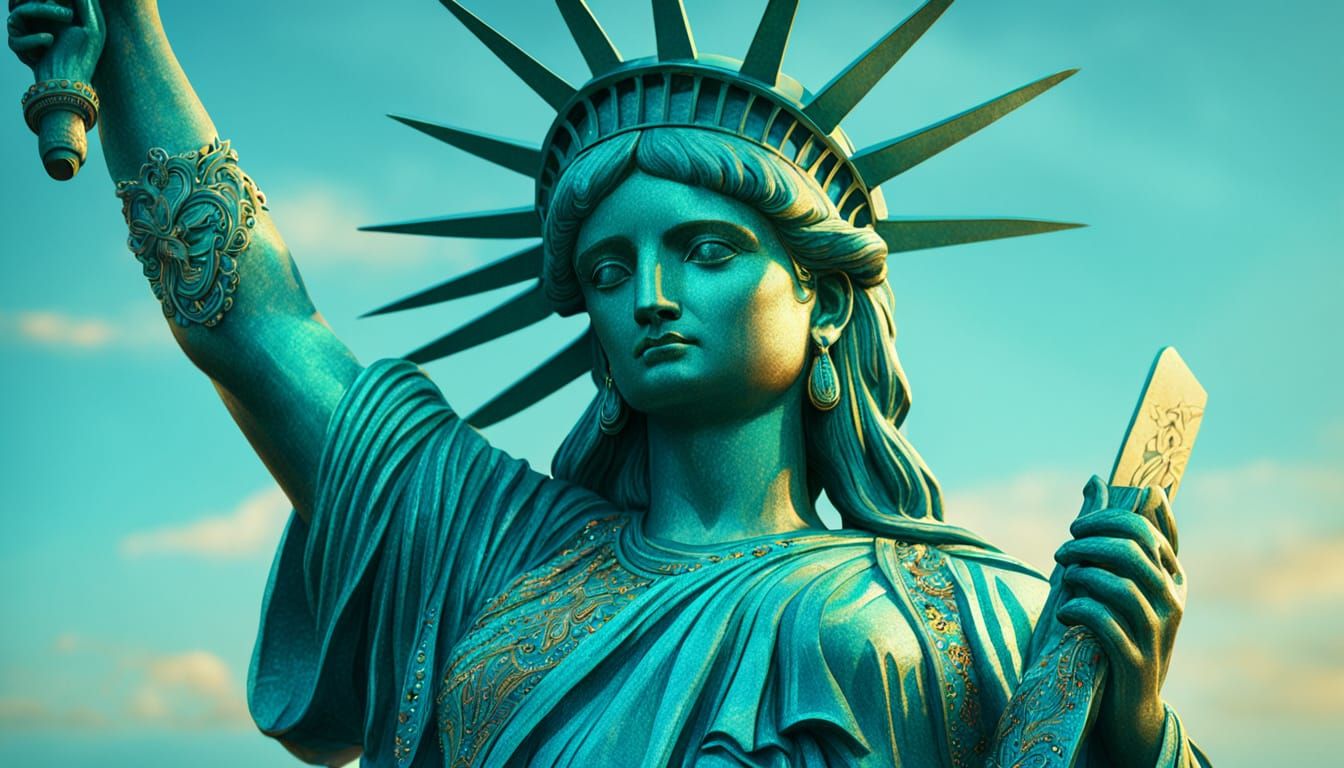 Statue of Liberty in Turquoise Dress: Fantasy Art