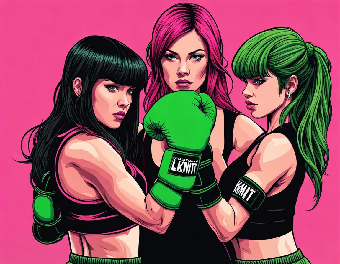 Female Boxers in Klimt-Inspired Photorealistic Style