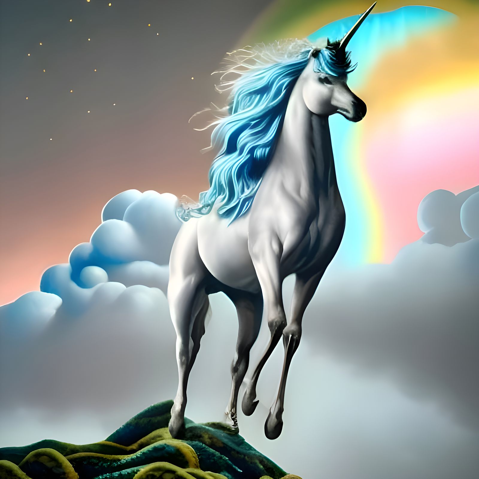 Mystical Unicorn in a Hyperrealistic Fantasy Landscape
