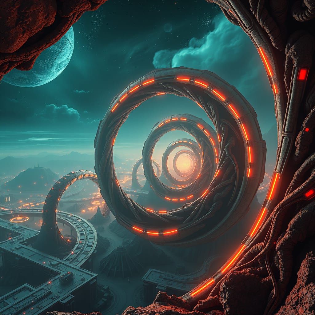 Epic Spirals Unfolding in Dystopian Landscape