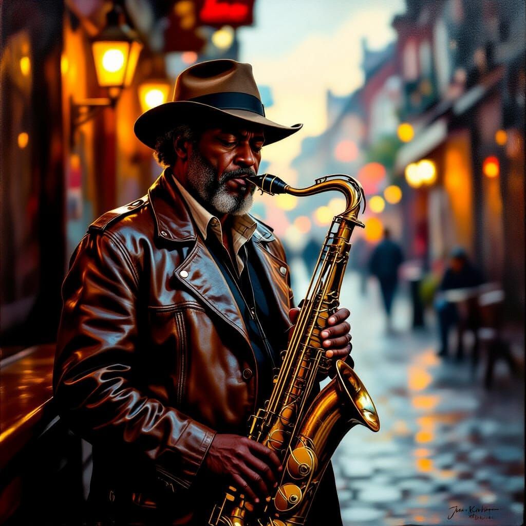 Blues Musician in Bar: Photorealistic Oil Painting