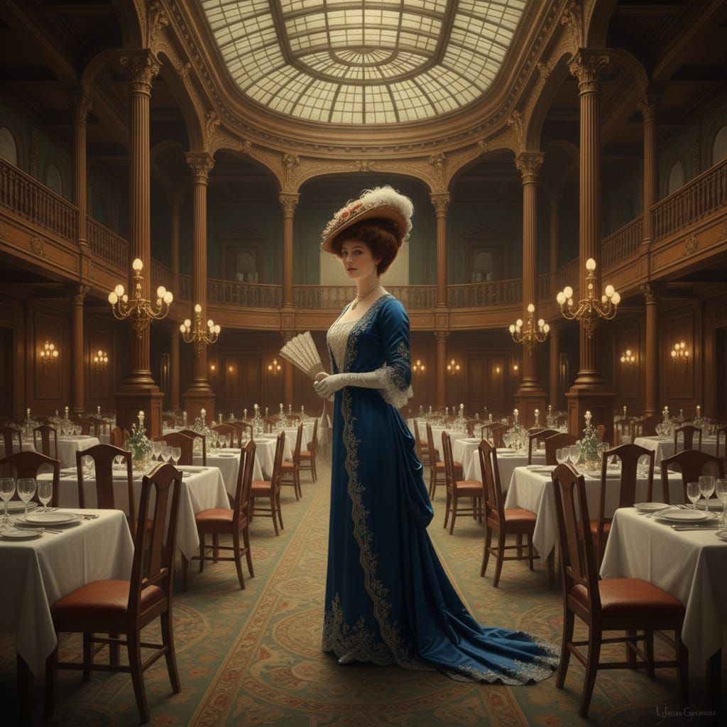 Woman Awaiting Seat in Titanic's Grand Dining Room