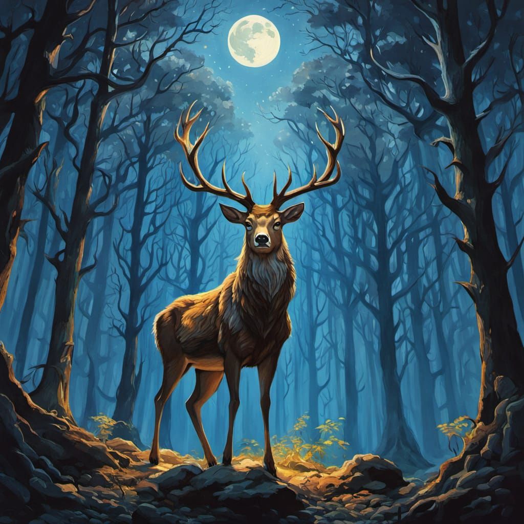 Deer God in Forest: Oil Painting in Rutkowski Style
