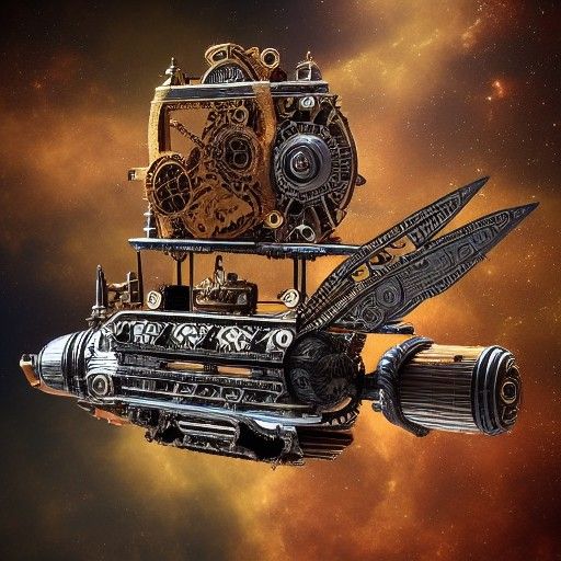Intricate Steampunk Spaceship in Flight