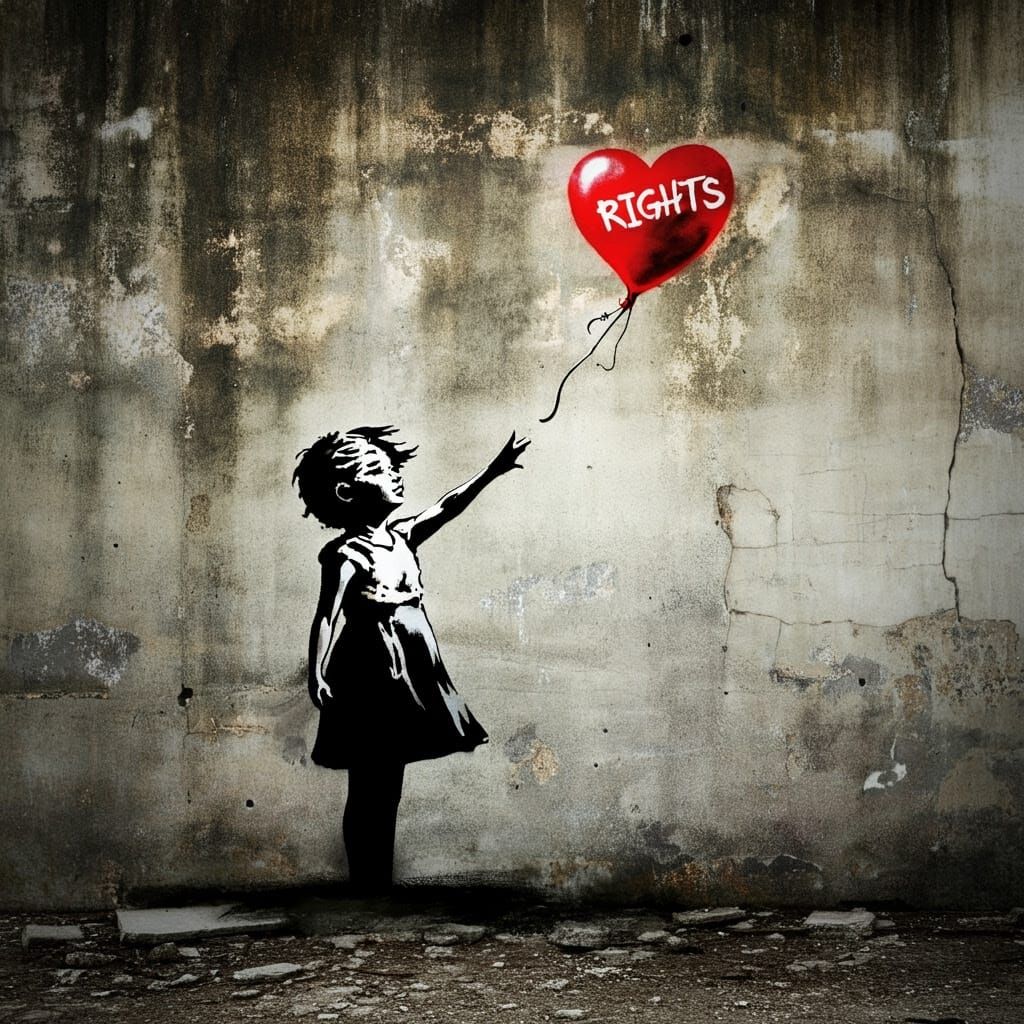 Banksy-Inspired Portrait of Girl with Unattainable Red Ballo...
