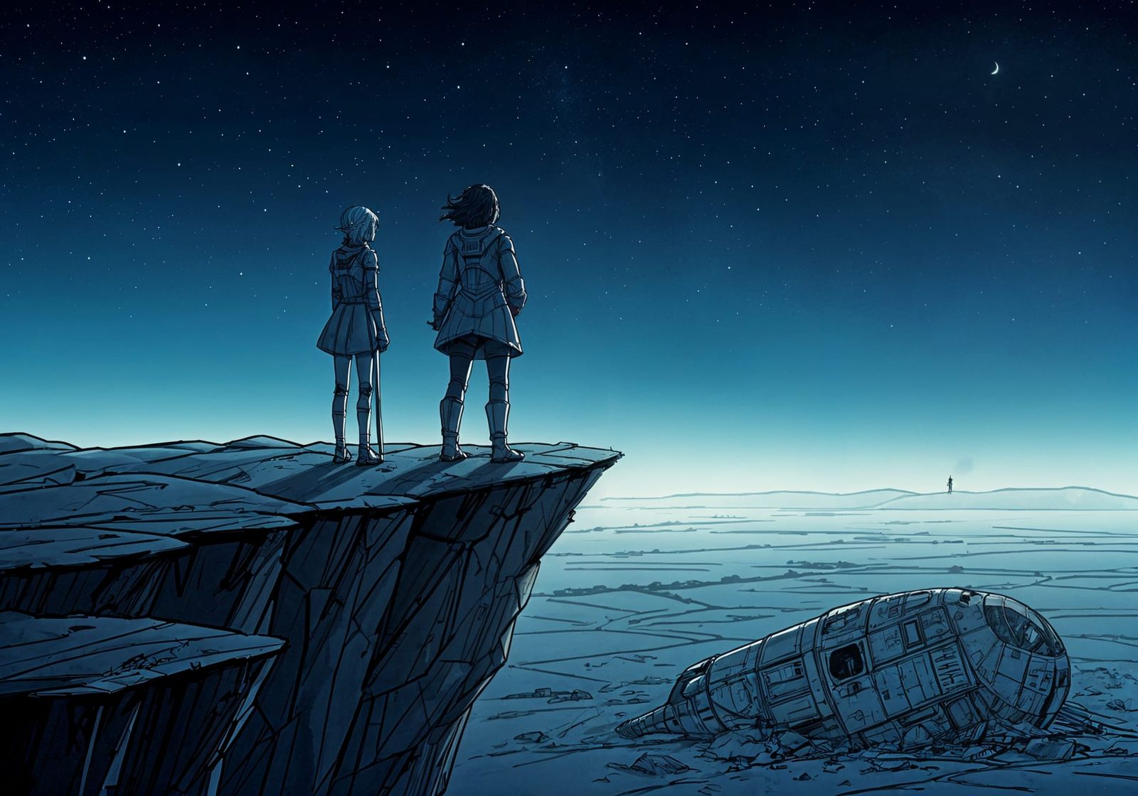 Dark Stars: Cyberpunk Girl's Desolate Reflection